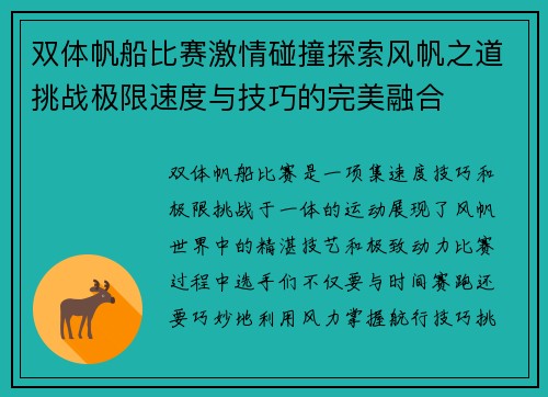 双体帆船比赛激情碰撞探索风帆之道挑战极限速度与技巧的完美融合